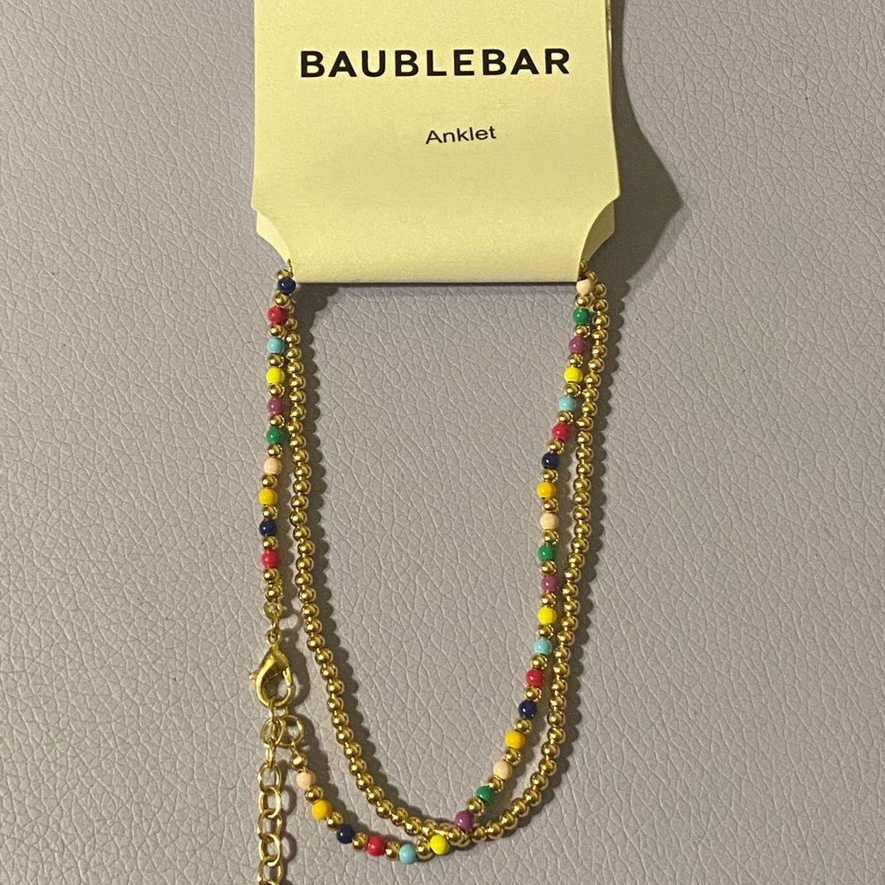 BaubleBar Multicolor Beaded Gold Anklet Set of 2